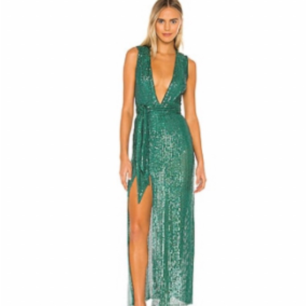 NBD Shimmering Green Maxi Dress
